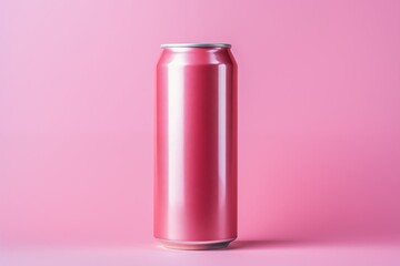 Mokup of soda or beer can on surface isolated on a pink background