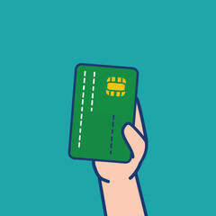 hand holding a green credit card. eps 10