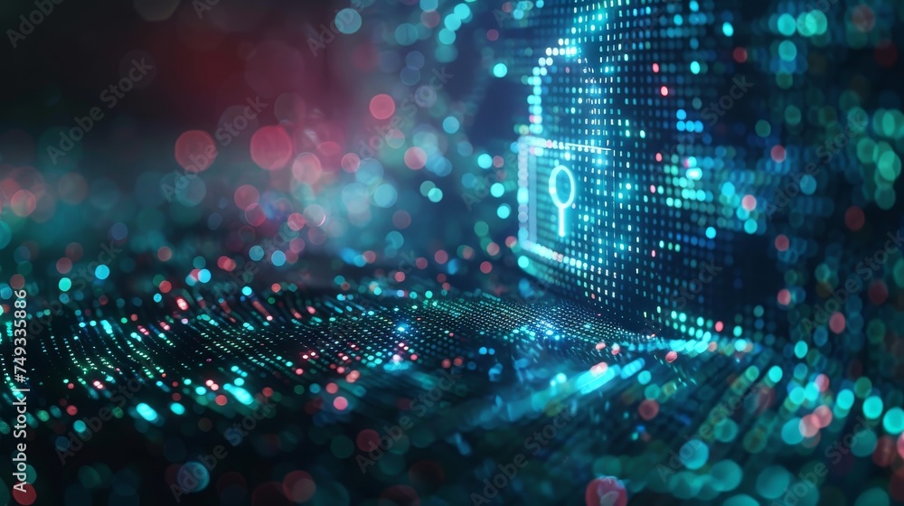 Aufkleber futuristic digital padlock symbolizing cybersecurity on a vibrant abstract background of technology 