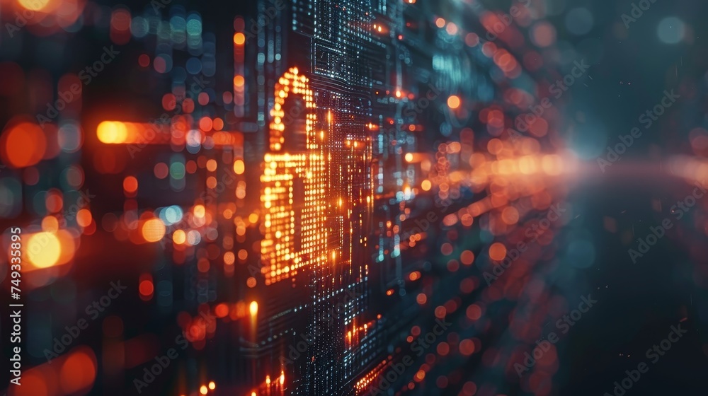 Poster an artistic representation of digital connectivity with a glowing arrow on a dynamic, bokeh-infused 