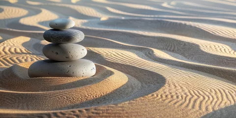 Papier Peint photo Pierres dans le sable zen stones on sand in zen garden, meditation and relaxation concept