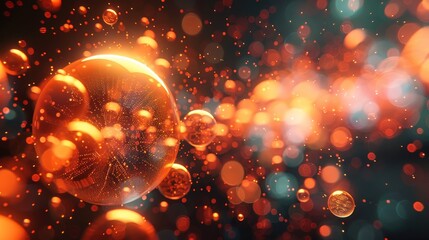 A dynamic display of orange and red bokeh lights with spherical shapes suggesting warmth and energy.