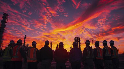 Fototapeta premium Before starting work, the maintenance team convenes for a Pre-Shift Huddle to discuss the day's agenda and safety measures, fostering a sense of unity and concentration.
