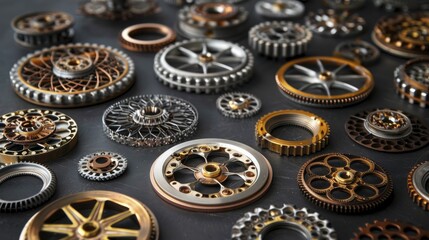 Mystical circles formed by disassembled machine parts, creating intricate designs that blend spirituality with mechanics.