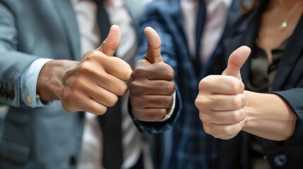 Three people are giving thumbs up to each other