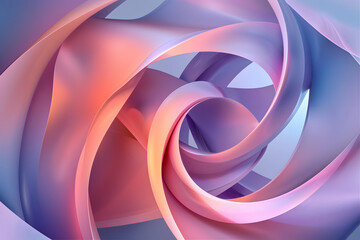 Abstract 3D background in the form of iridescent holographic curved stripes and waves, gradient curved rear stripes in delicate pink blue and orange colors