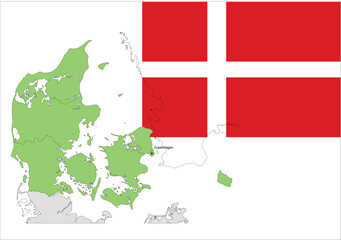 Denmark map and flag, vector illustration set.