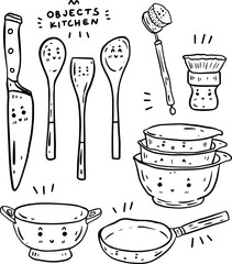 hand drawn cute objects and text for templates.