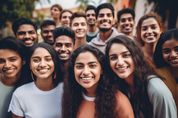 A group of young Indian people with smiling faces - obrazy, fototapety, plakaty