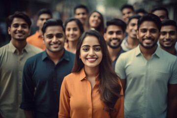 A group of young Indian people with smiling faces - obrazy, fototapety, plakaty
