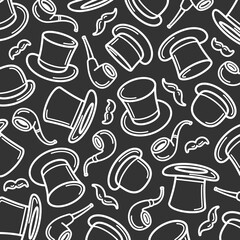 Black top hat pattern, background set. Collection icon black top hat. Vector