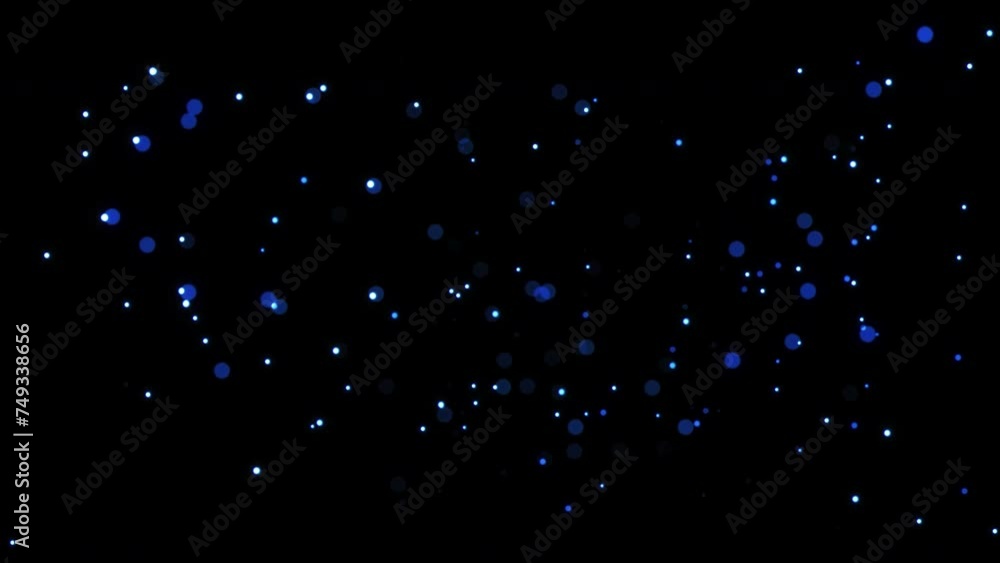 Poster abstract loop blue bokeh particles glow floating on black background 4k 3d seamless looping blue bok