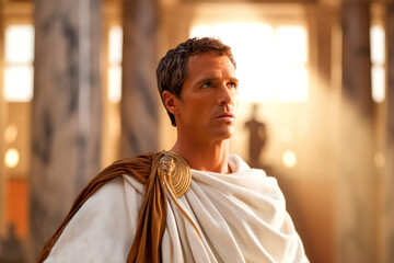 Gaius Julius Caesar giving a speech in the Roman senate - obrazy, fototapety, plakaty
