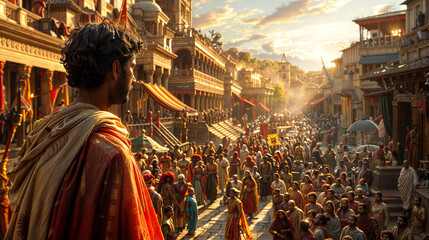 Bustling marketplace in ancient Rome