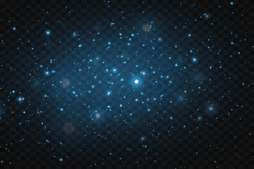 Light confetti and sparkling blue lights. Particles of dust and light. On a transparent background.