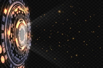 Futuristic hologram of a portal with HUD interface elements on a transparent background. Stylish lighting effect. Glowing circles with glare. Vector illustration. EPS 10