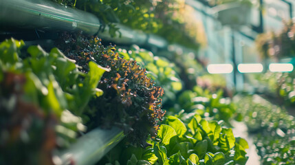 Modern green house ,Vertical farm plant produces hydroponics vegetable. - obrazy, fototapety, plakaty