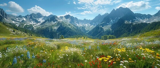 Alpine Meadow Among Mountain Peaks from Above

