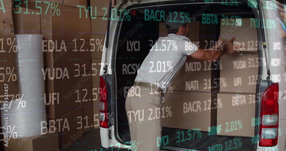 Poster image of data processing over man packing boxes into car