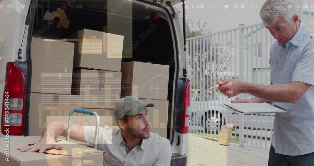 Poster image of data processing over man packing boxes into car