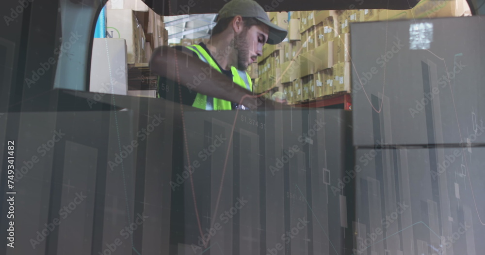 Poster image of data processing over man packing boxes into car