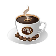 Cup of Fresh Coffee. Vector Illustration.. Decorative Design for Cafeteria, Posters, Banners, Cards