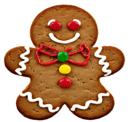 gingerbread man cookie cutout glossy icing isolated xmas decoration