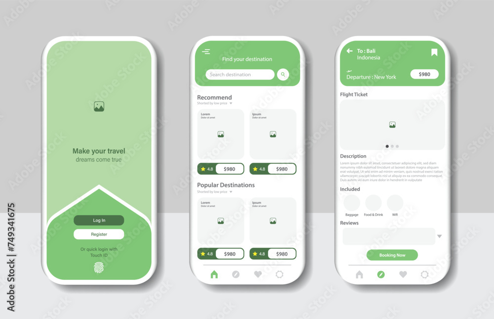 Poster online airline ticket booking design for mobile application. airline ticket booking platform screen.