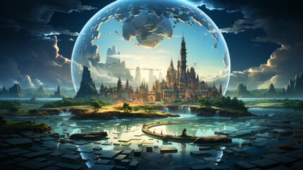 Vibrant Cityscapes: A Stunning Collection of Urban Skyline Views and Water Reflections at Sunset and Sunrise, Against the Backdrop of Nature and Architecture, generative AI