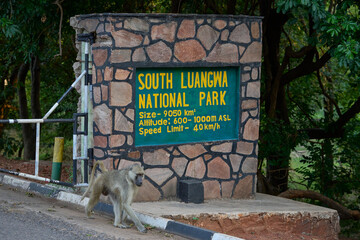 Sign at the entrance to South Luangwa National Park in Zambia