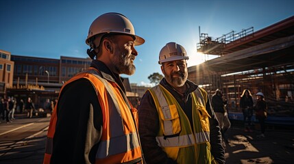 Construction Engineers and Architects Discussing at Building Site