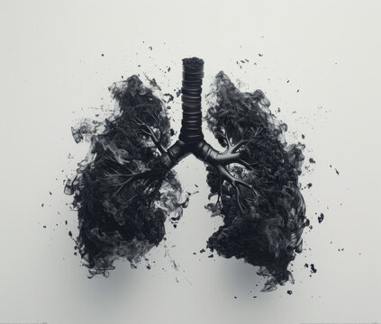 black and diseased human lungs from smoking cigarettes and vaping. The concept of harm to a person from bad habits.