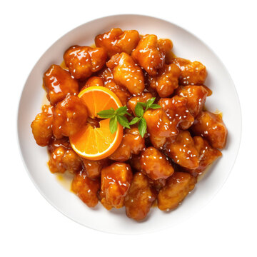 Plate of Orange Chicken Isolated on a Transparent Background