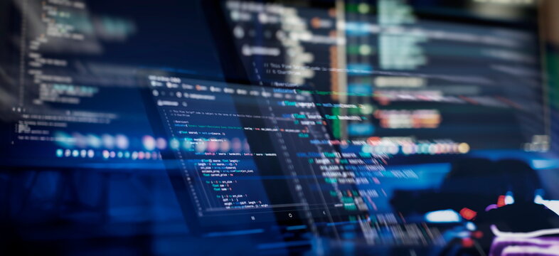 Digital technology industry concept development of programming and coding technologies.