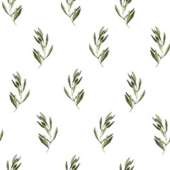 Fototapeta na wymiar Watercolor olive branches seamless pattern