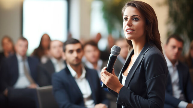 A confident business woman speakers presenting business