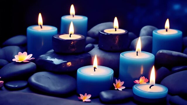 Relaxing background with blue candles