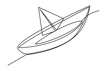 Continuous one line drawing paper boat outline vector art illustration 