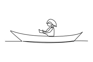 Continuous one line drawing paper boat outline vector art illustration 