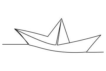 Continuous one line drawing paper boat outline vector art illustration 