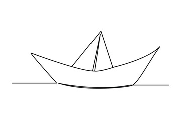 Continuous one line drawing paper boat outline vector art illustration 