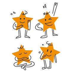 hand drawn doodle star shape character gesture collection icon