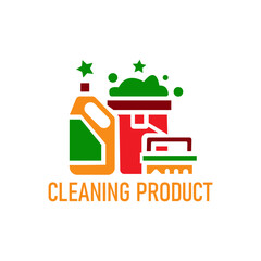 Plunger brush detergent spring cleaning tool vector illustration
