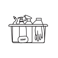 cleaning supplies in bucket. Vector icon