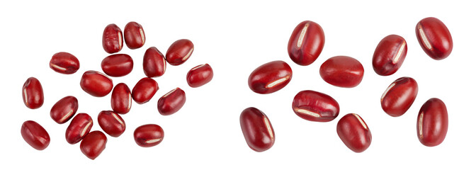 Red adzuki beans isolated on white background. Top view. Flat lay.