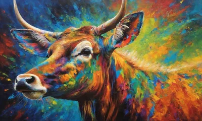 Tragetasche a bull on colorful background. Digital painting. © Andrey