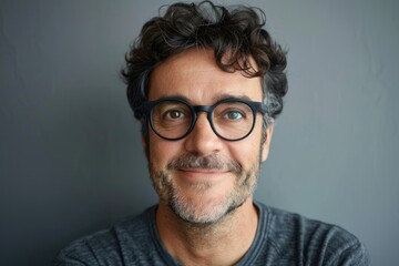 Obraz premium emotional portrait of happy Italian man in glasses. ai generated