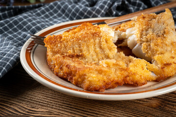 Fried cod fillet.
