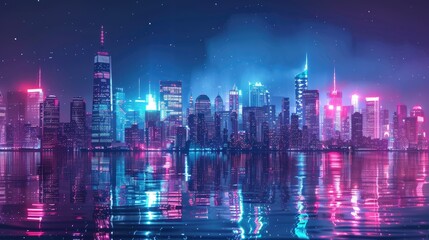 futuristic cyberpunk city at night, neon lights