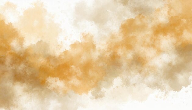Artistic brown, ochre and white watercolor background with abstract cloudy sky concept. Grunge abstract paint splash artwork illustration. Beautiful abstract fog cloudscape wallpaper.